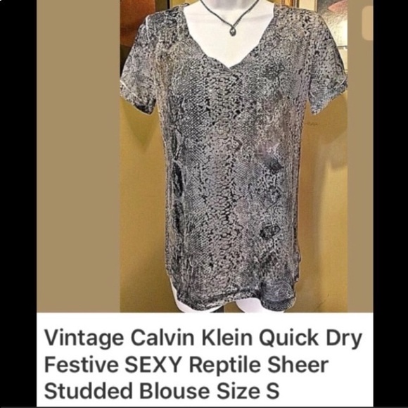 Calvin Klein rare reptile quick dry STUD striped stretch snake Pattern top S - Picture 8 of 8